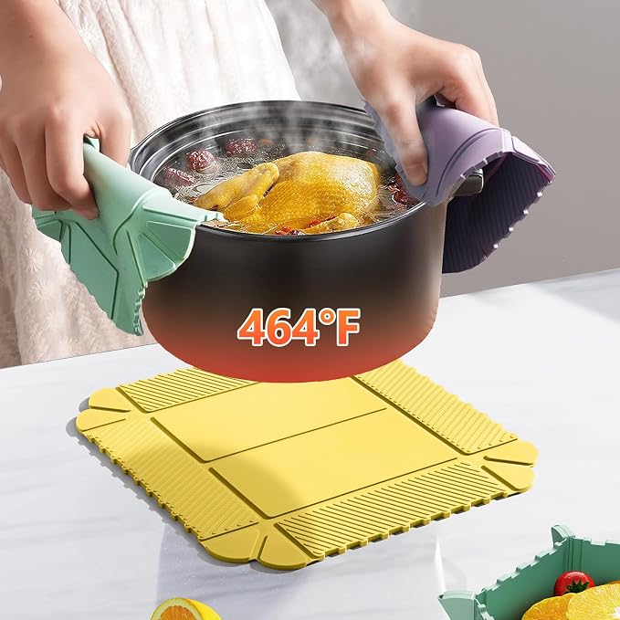Magnetic Silicone Trivet Mat - Heat Resistant Hot Pad for Hot Dishes, Pots & Pans, Non-Slip Table & Countertop Protector (2, Lemon Yellow)
