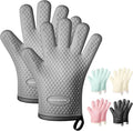 MAD SHARK Silicone Oven Mitts with Fingers Heat Resistant 450°F in Kitchen | Waterproof & Non-Slip Oven Gloves,Cotton Lined Silicone Kitchen Mitts for Baking Cooking Barbecue,Women (Grey)