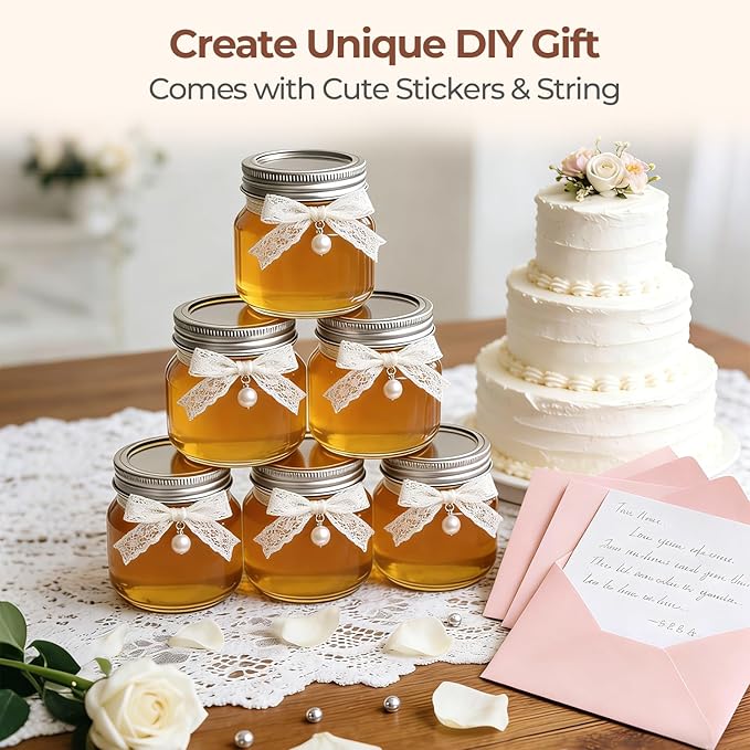 ComSaf 8 oz Square Mason Jars, 6 Pack Small Regular Mouth Jars with Lids | BPA-Free Materials, Half-Pint Portions, Small Jam, Jelly, Honey Sample, Spice Rack, DIY Candles, For Big Canning Project