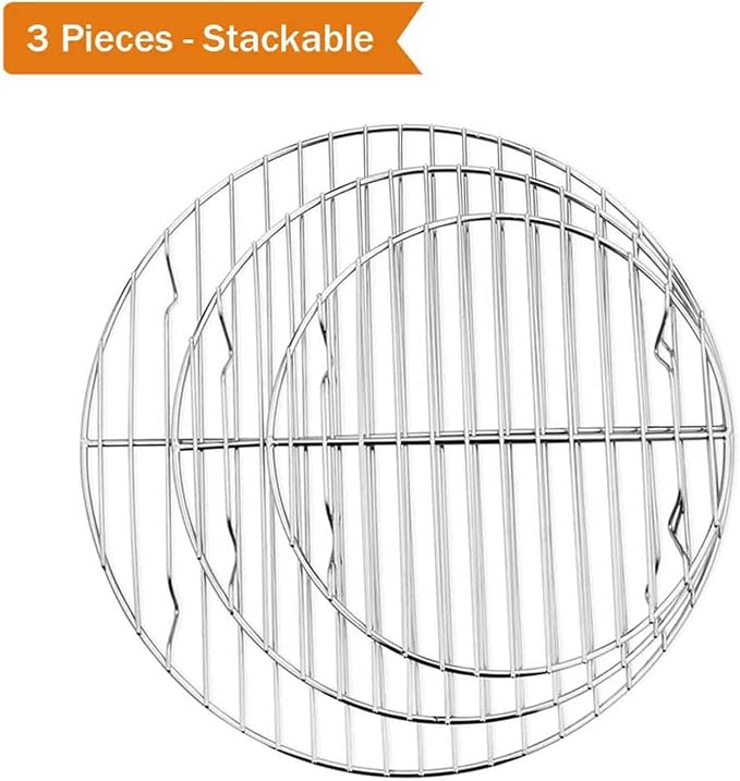 TeamFar Round Cooling Rack Set of 3, 7½ & 9 & 10½ Inch, Stainless Steel | Round Baking Steaming Rack Set, Fit for Air fryer/Oven/Pot/Cake Pan/Pressure Cooker, Healthy & Mirror Finish, Dishwasher Safe