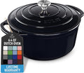 Zulay Kitchen 6.4 Quart Enameled Cast Iron Dutch Oven Pot with Lid – Premium Durability & Oven Safe up to 500°F – Heavy Duty Cookware Perfect for Bread Baking, Stews, Braising & Roasting - Black