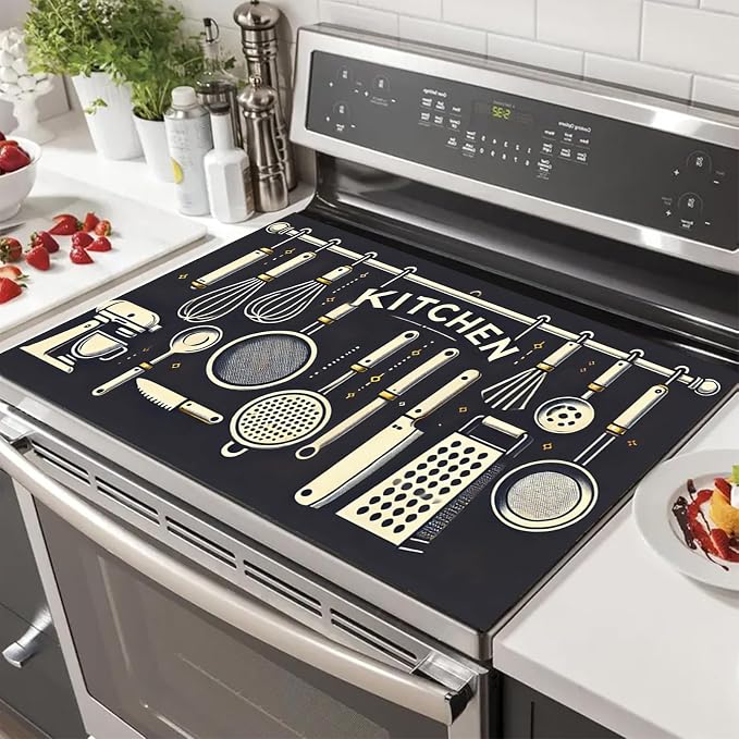 HOMETITUTE Stove Top Cover 28x20 Utensil Design Heat Resistant Mat