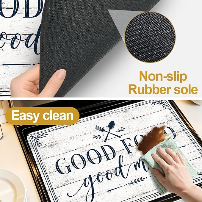 Good Food Good Mood Farmhouse Stove Top Cover Electric Gas Stove | Modern farmhouse kitchen decor; non-slip stovetop cover, glass cooktop noodle board, rustic country counter mat with quote