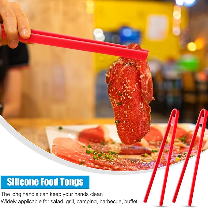 Patelai 2 Pcs 11.8 Inch Silicone Tongs for Cooking Silicone Tweezer Trivet Toaster Tongs Long Heat Resistant Kitchen Grilling Serving Utensils for Food BBQ, Pan Fried Steak, Salad(Red)
