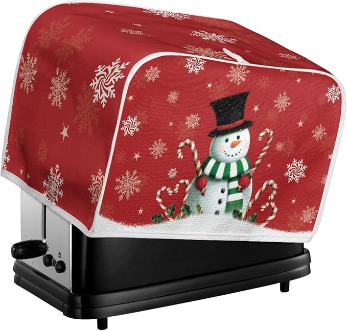 Christmas Toaster Cover 2 Slice Dustproof Toaster Bread Maker Cover Small Kitchen Appliance Fingerprint Protection Kitchen Decor, Snowman Print