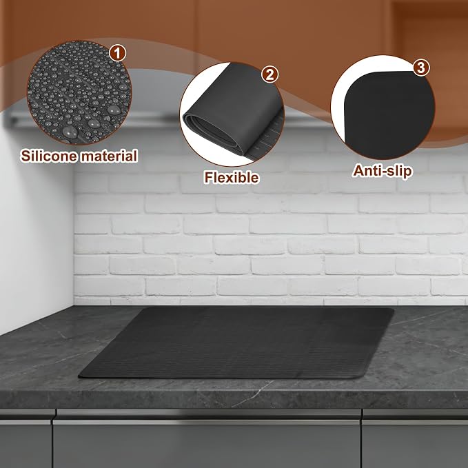 PATIKIL 28 x 20 Inch Stove Top Cover for Electric Stove, 2Pcs Silicone Stripe Mat for Glass Top Cover Non-Slip Glass Cooktop Protector for Kitchen Oven Dish Drying Mat, Black