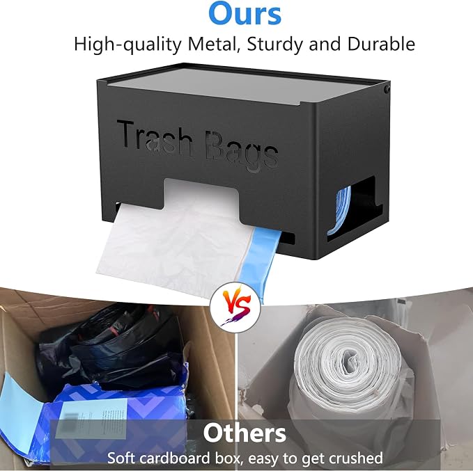 STWWO Large Trash Bag Holder Dispenser | Metal Garbage Bag Dispenser Roll Holder, Kitchen Trash Storage Organizer for Under Sink, Wall Mounted or Freestanding, Black