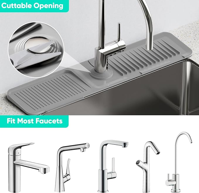 24 Inch Longer Faucet Mat for Kitchen Sink [5° Slope Fast Self-draining]Bathroom Kitchen Sink Splash Guard Silicone Sinks Faucet Mat Splash Guard for Kitchens Sinks Area Tidy Splashs Draining Mats