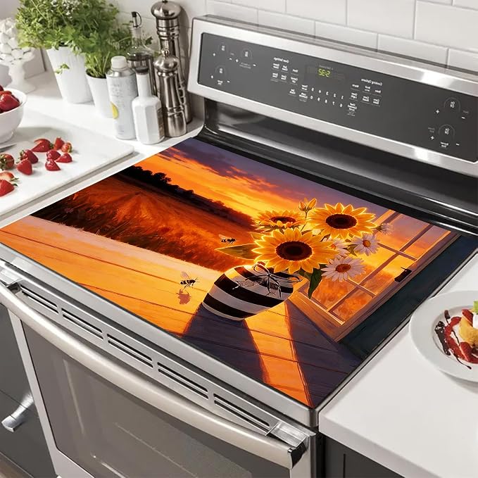 HOMETITUTE Spring Stove Top Cover 28x20 Sunflowers Sunset Heat Resistant Protector