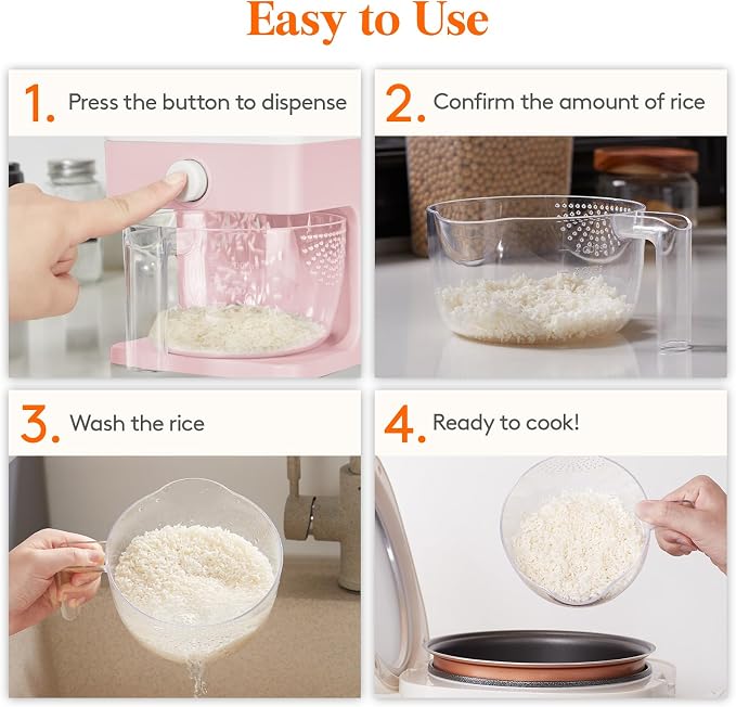 Lifewit Rice Dispenser 25 Lbs, Airtight Storage with Measuring Cup, Pink | BPA-Free 11.3kg Capacity Storage Container for Beans, Corn & Other Small Grains, One-Press Dispensing Bin for Kitchen Pantry