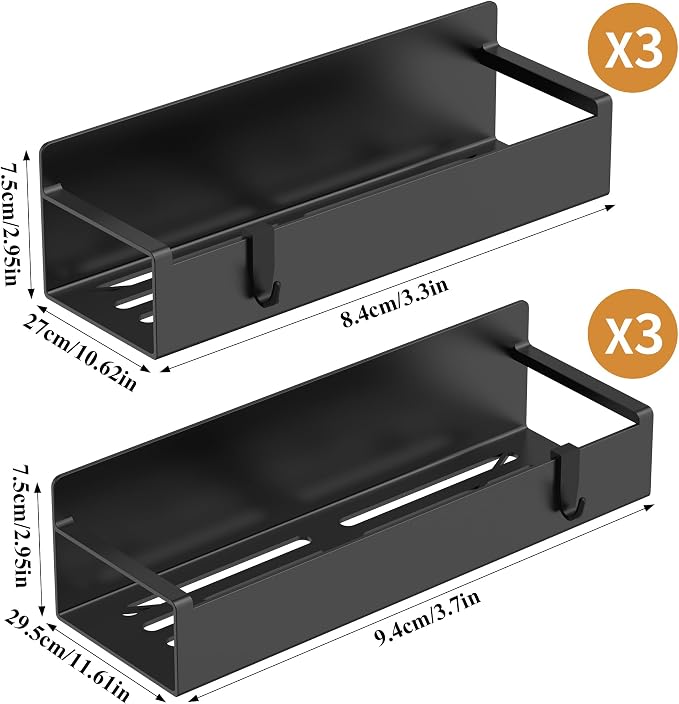 6 Pack Magnetic Spice Rack Organizer for Refrigerator and Oven, Matt Black Fridge Organizers and Storage for Kitchen