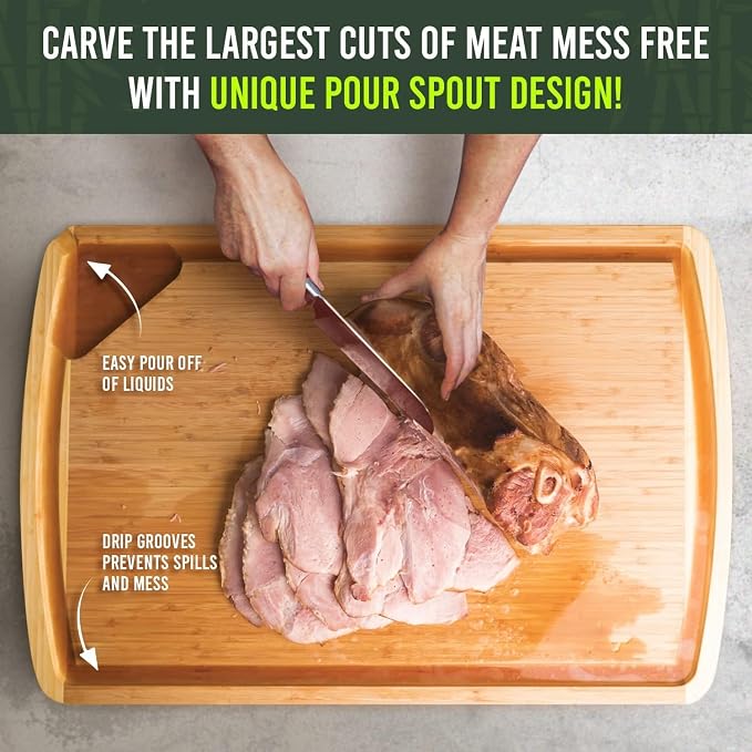 Greener Chef 30 x 20 Organic Extra Large Cutting Board with Lifetime Replacements – Wood Bamboo Chopping Board - Wooden Butcher Block Cutting Board for Carving Turkey, Grilling Brisket and BBQ