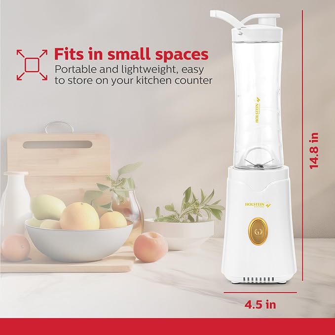 Holstein Housewares Personal Blender - Creamily Smooth Shakes and Smoothies, BPA-Free 20oz To-Go Cups, Golden Elegance Design, 250W