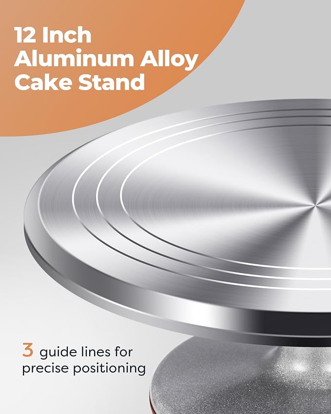 Kootek 180 Aluminum Cake Decorating Kit, Baking Tools for Beginners & Pros | Smooth Rotating, All-in-1 Kit, Easy to Clean, Cake Stand Turntable for Decorating Display Baking, Piping Bags and Tips Set
