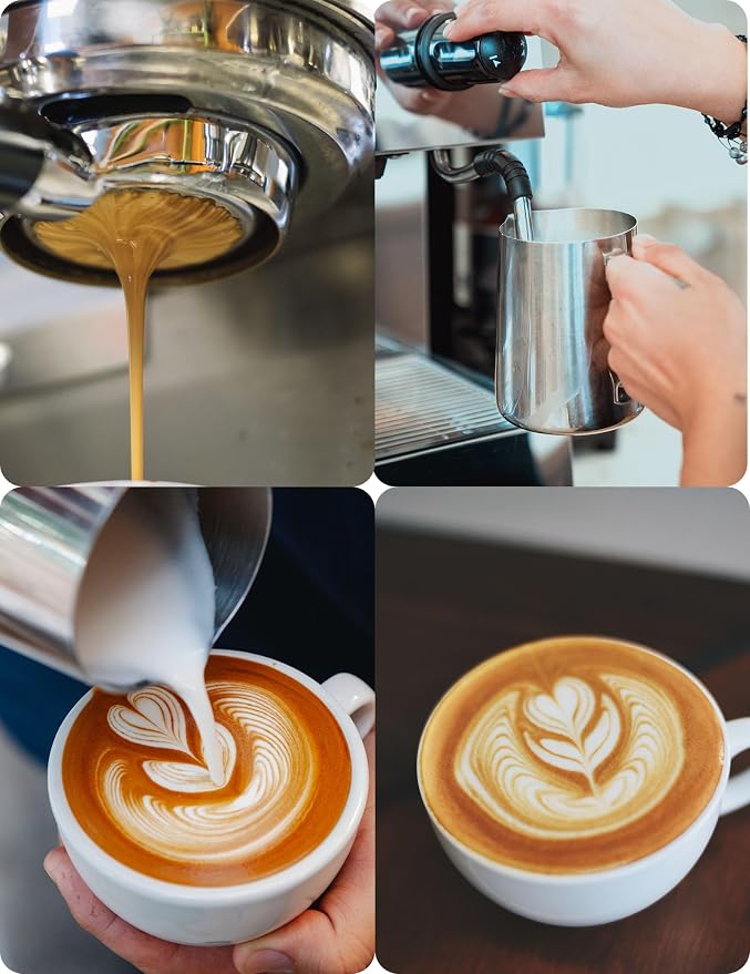 Adorever Milk Frothing Pitcher, 12oz Stainless Steel Milk Frother Cup Steaming Pitcher, Cappuccino Espresso Accessories Coffee Bar Barista Tools, Steamer Cup Milk Jug with Latte Art Pen, Matte Steel