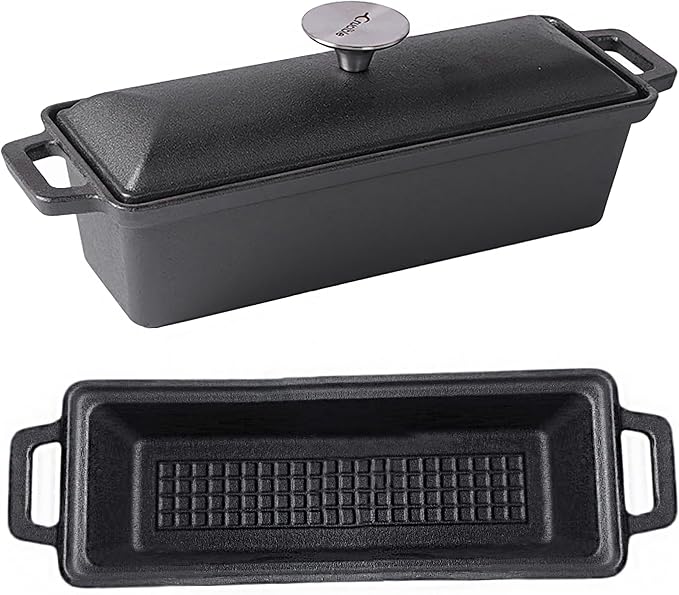 Crucible Cookware Cast Iron Bread Pan with Lid - Pre-Seasoned - Oven Safe Form for Baking and Cooking - Loaf Pan