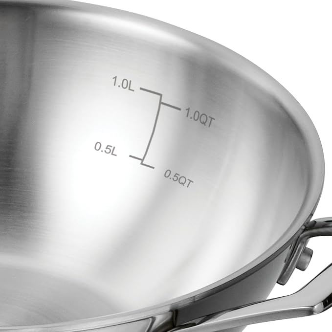 Tramontina Utsava 1.8-Quart Tri-Ply Clad Stainless Steel Kadai with Lid | Small Kadhai Pot for Indian Cooking