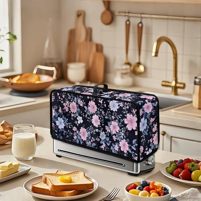 ZDCUSTOM Pink Blue Floral Toaster Dust Cover with Hanging Loop 2 Slice Long Slot Toaster Kitchen Small Appliance Bread Maker Machine Cover
