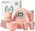 Unbreakable 40 PCS Wheat Straw Dinnerware Sets Service for 8 Pink | Microwave & Dishwasher Safe For Party, Camping, RV