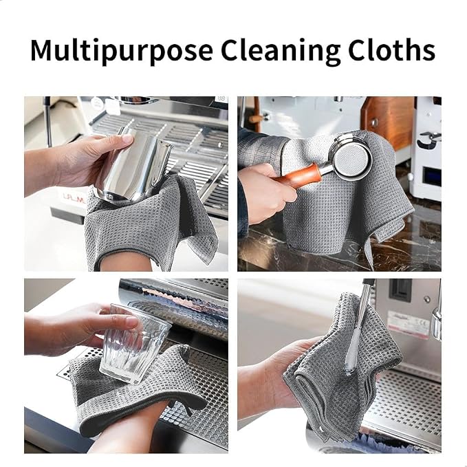 watchget Microfiber Cleaning Cloth,Barista Micro Cloth 4 Pack Grey | Barista Towels Espresso Towel Espresso Machine Cloths,Steam Wand Cloth,Kitchen Cleaning Cloth Waffle Weave(12"x12")