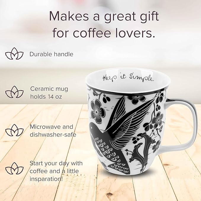 Karma Gifts 14 oz Black and White Boho Mug Hummingbird - Cute Coffee and Tea Mug - Ceramic Coffee Mugs for Women and Men