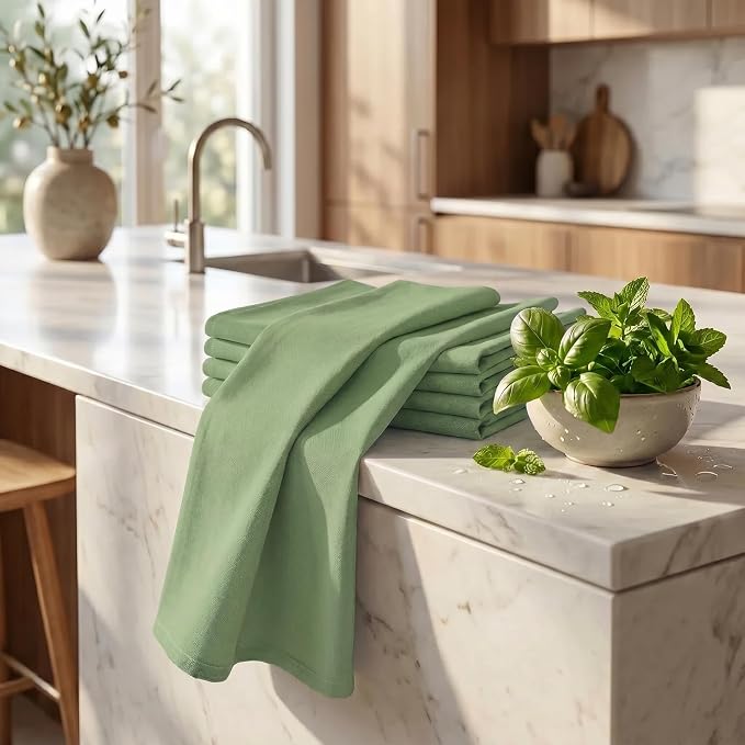Urban Villa Kitchen Towels Cotton Dish Towels 20”x30” (Set of 6) Green
