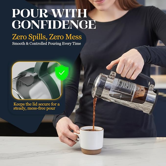 ESPRO P5 French Press Coffee Maker, 32oz, Polished, Stainless Steel Press | Double Filter Coffee Press, Thicker Borosilicate Heat Resistant Glass french press, Tea Press, Easy Coffee Brewer, Tea Brewer