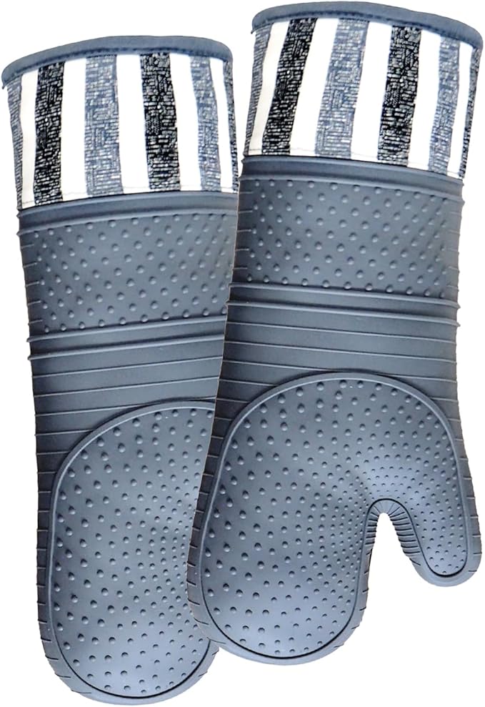 Heat Resistant 550 Degree Oven mitt, Silicone Oven Hot Mitts - 1 Pair | Extra Long Professional Baking Oven Gloves - Food Safe,Pot Holders Cooking,Grilling,Kitchen (Grey Mittens)