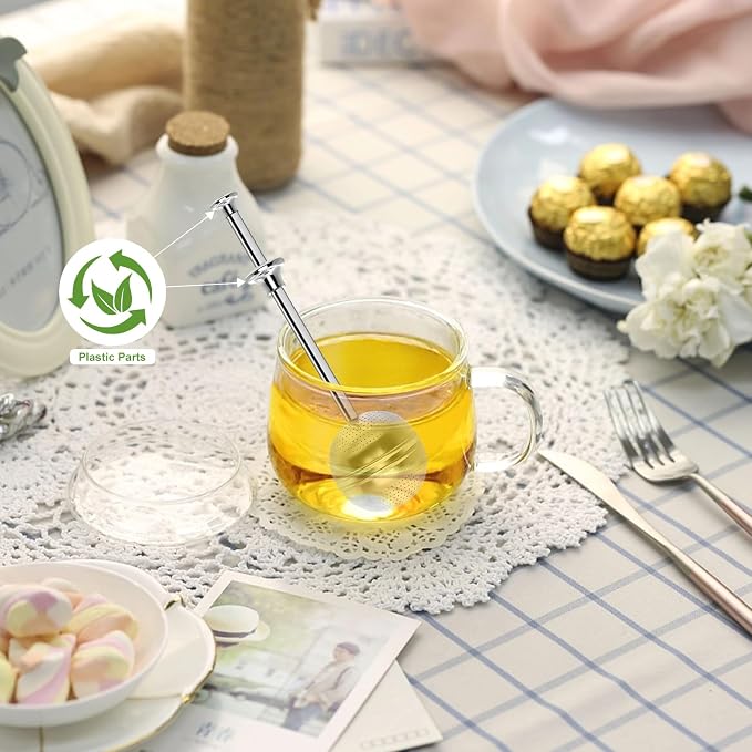 Long Handle Tea Ball, Tea Infuser for Loose Leaf Tea, 2Pcs | Fine Mesh Holes, Stainless Steel Ball, No Tea Residue, For Cup and Teapot, Tea Lover Gift, Free Clean Brush