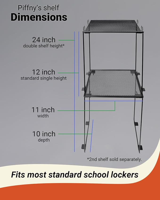 Piffny Versatile Metal Mesh Organizer Shelf, Stackable, for Standard Size School Lockers, Also for Gym and Work Lockers, or Even Kitchen Cabinets & Under Sink Organization