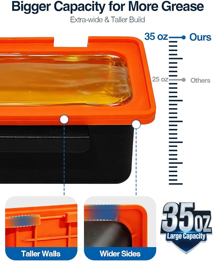 Drip Pan with Silicone Grease Cup Liners for Blackstone, Upgraded Silicone Grease Catcher, Reusable Grease Tray for 28" and 36" Blackstone Griddles