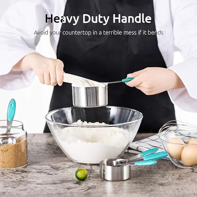 U-Taste Measuring Cups Spoons Set, 18/8 Stainless Steel, 10Pcs, Teal | Upgraded Thickened Handle, Reinforced Welded Joints, Nested Stackable Design, Metal Measure Set for Kitchen Baking Cooking