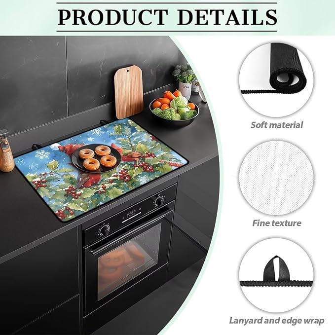 Santa Claus Cardinal Extra Large Stove Top Cover for Electric, Ceramic Glass Electric Stove Top Cover, Range Protector for Gas Burners, Dish Drying Mat for Kitchen, Washable(30"x21")