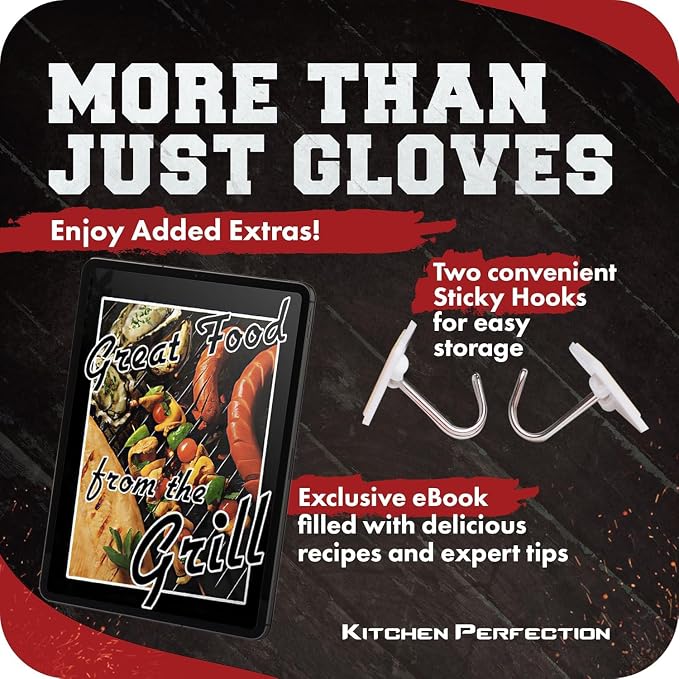 KITCHEN PERFECTION Silicone Smoker BBQ Gloves - Heat Resistant Oven Mitts | Waterproof, 5-Finger Design For A Better Grip, for Pitmasters, Meat Smoking, Grilling, Cooking, Frying Turkey | Grill Gift