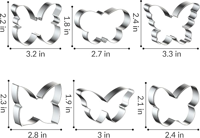 FUSOTO 6PCS Butterfly Cookie Cutters Set, 3 Inches Butterfly Shaped | Cookie Cutter, Stainless Steel Cookie Cutters for Baking, Butterfly Shapes Baking Tool for Homemaking Cookie,Biscuits,Dough
