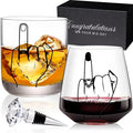 Wedding Gifts for Couples，Engagement Gifts for Newly Engaged Couples, Unique Bridal Shower,Valentine's Day Gifts,14oz Whiskey Wine Glasses with Diamond Wine Stopper Set