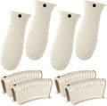 Patelai 8 Pcs Silicone Pot Holders Set Cast Iron Handle Cover Heat Resistant Pot Handle Covers Potholder Non Slip Reusable Pan Sleeve for Frying Pan Kitchen Supplies(Khaki)