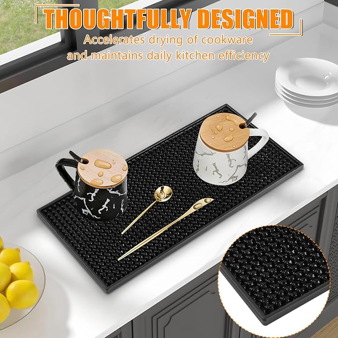 Ninsula 2 Pack Bar Mat, 6" x 12" Bar Mats for Countertop, Non Slip Spill Proof Service Mat, Rubber Dish Drying Mat for Coffee Bar, Bartending, Home Kitchen & Restaurant