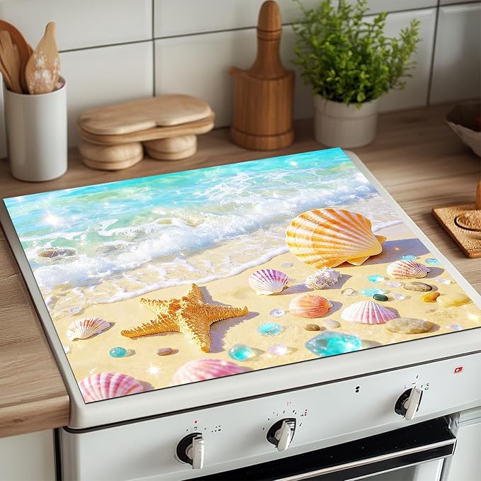 HOMETITUTE Summer Stove Top Cover 28x20 Coastal Seashell Heat Resistant Protector