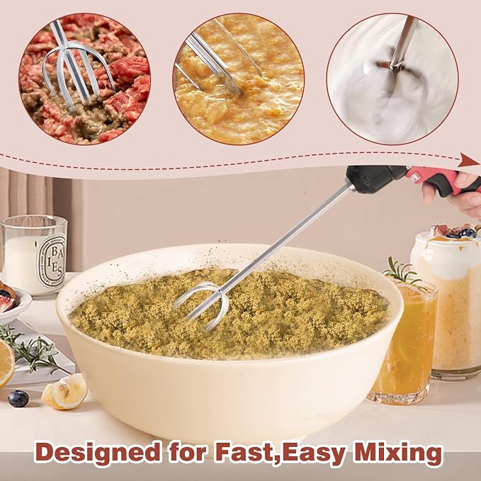 Hand Mixer Beaters used with Standard Hand Drill,Meat Chopper,Hamburger Chopper,Potato Masher,304 Stainless Steel Meat Whisk for Stirring Eggs,Chocolate,Butter,Patties and Cream