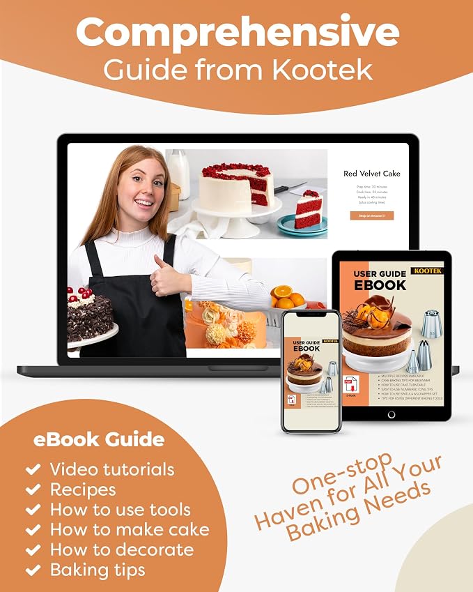 Kootek 700 Cake Decorating Kit Baking Supplies Tools for Beginners & Pros | Complete Kit, Fondant Tools, Cake Stand Turntable for Decorating, Piping Bags and Tips Set, Cake Leveler, Pattern Chart