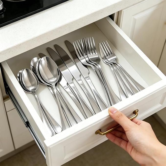 20 Piece Stainless Steel Flatware Set,Silverware Set for 4,include Forks,Knives,Spoons.Cutlery Utensil Set for Home,Kitchen,Party,Buffet,Banquet,Catering (Silver)