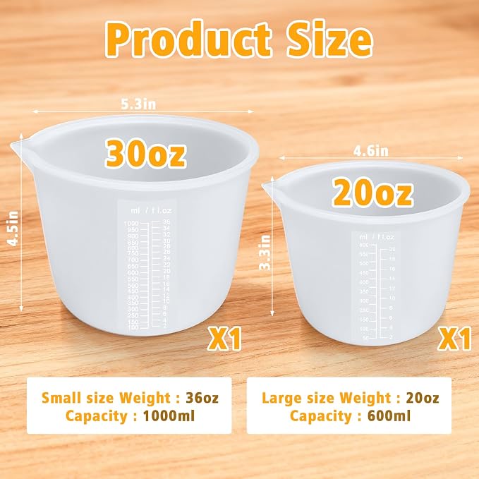 Palksky Silicone Cups for Melting Chocolate, 2PCS Chocolate Melter Set (600ml & 1000ml), Chocolate Melting Pot for Dipping & Melting Chocolate, Reusable Baking Supplies for DIY Chocolate Molds