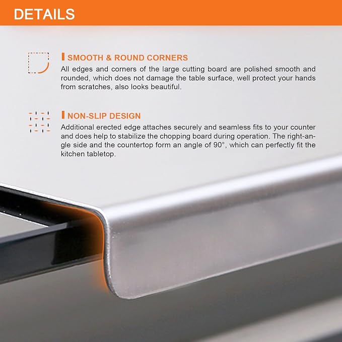 Stainless Steel Cutting Board, 15.7 x 11.8 Inch Chopping Boards with Lip for Kitchen, Heavy Duty Metal Cutting Boards for Meat Vegetables & Bread, Stove Top Pastry Board(40 x 30 cm)