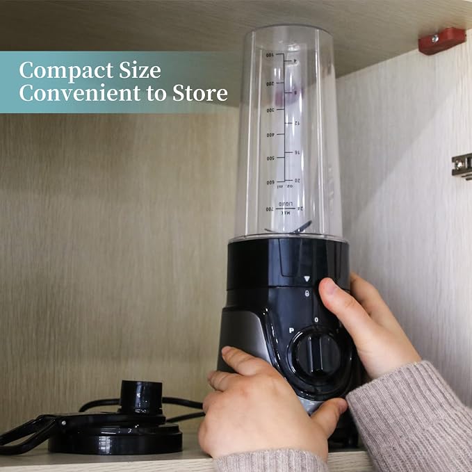 La Reveuse Personal Size Blender with 24oz. To-Go Cup, 300W, Gray, LARB2201 | Making Protein Shakes, Smoothies, Seasonings, Portable BPA-free Cup with (1) Spout Lid, 2 Speed Pulse Switch, Dishwasher Safe