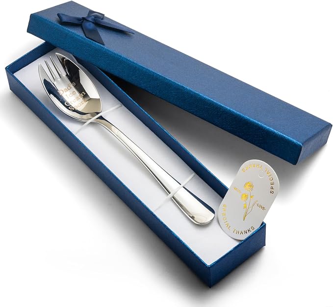 Alata Spork Gift for Dad, 1-Pack Food-grade Stainless Steel Spork, 5.7 Inches Salad Forks For Dessert, Ice Cream, Salad, Soup, Noodle, Spaghetti, Dishwasher Safe