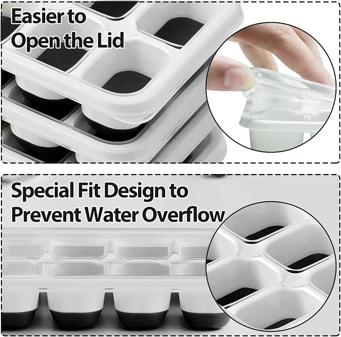 DOQAUS Ice Cube Tray with Lids, 4 Pack Silicone Ice Trays for Freezer | Stackable BPA & LFGB Safe, Easy Release for Kitchen, RV, Cocktail, Coffee, Soup & Food