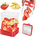 Strawberry Slicer Cup, Fruit Cutter – Quick-Slice for Meal Prep, Red | Dual-Function Base, Easy-Clean & Storable – 304 Stainless Steel Blade – Quick & Safe Slicing Kitchen Gadget