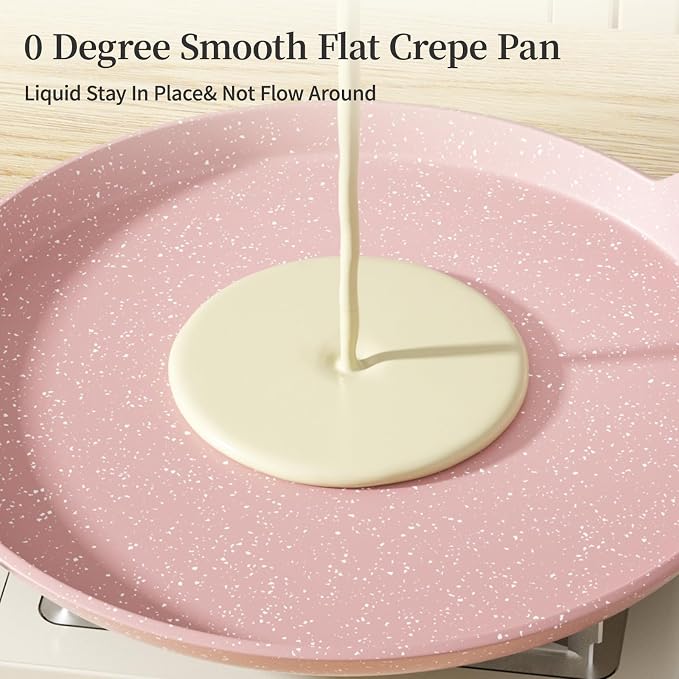 Innerwell 11 Inch Nonstick Crepe Pan,Granite Coated Pancake Pan-Pink | Granite nonstick coating, PFOA-free. Works on gas, electric, ceramic & induction. Easy-release & easy-clean.