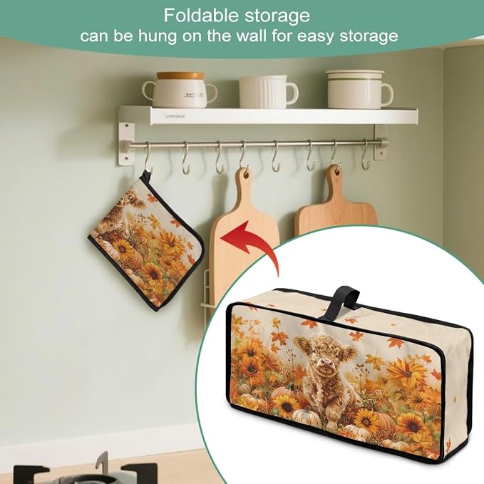 ZDCUSTOM Toaster Cover 2 Slice Fall Dustproof Toaster Cover Fits Most Long Toasters, Small Kitchen Appliance, Bread Maker Protector, Sunflower Leaf Cow